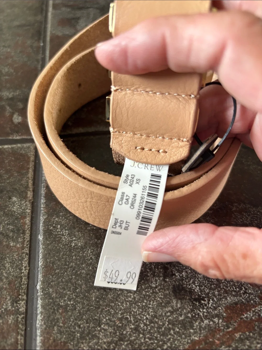 J. Crew Nude/Tan Leather Belt with Gold Buckle and Accents - Picture 2 of 8